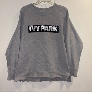 Ivy Park Sequin Logo Sweater Womens S Gray Crewneck Sweatshirt Pullover Oversize